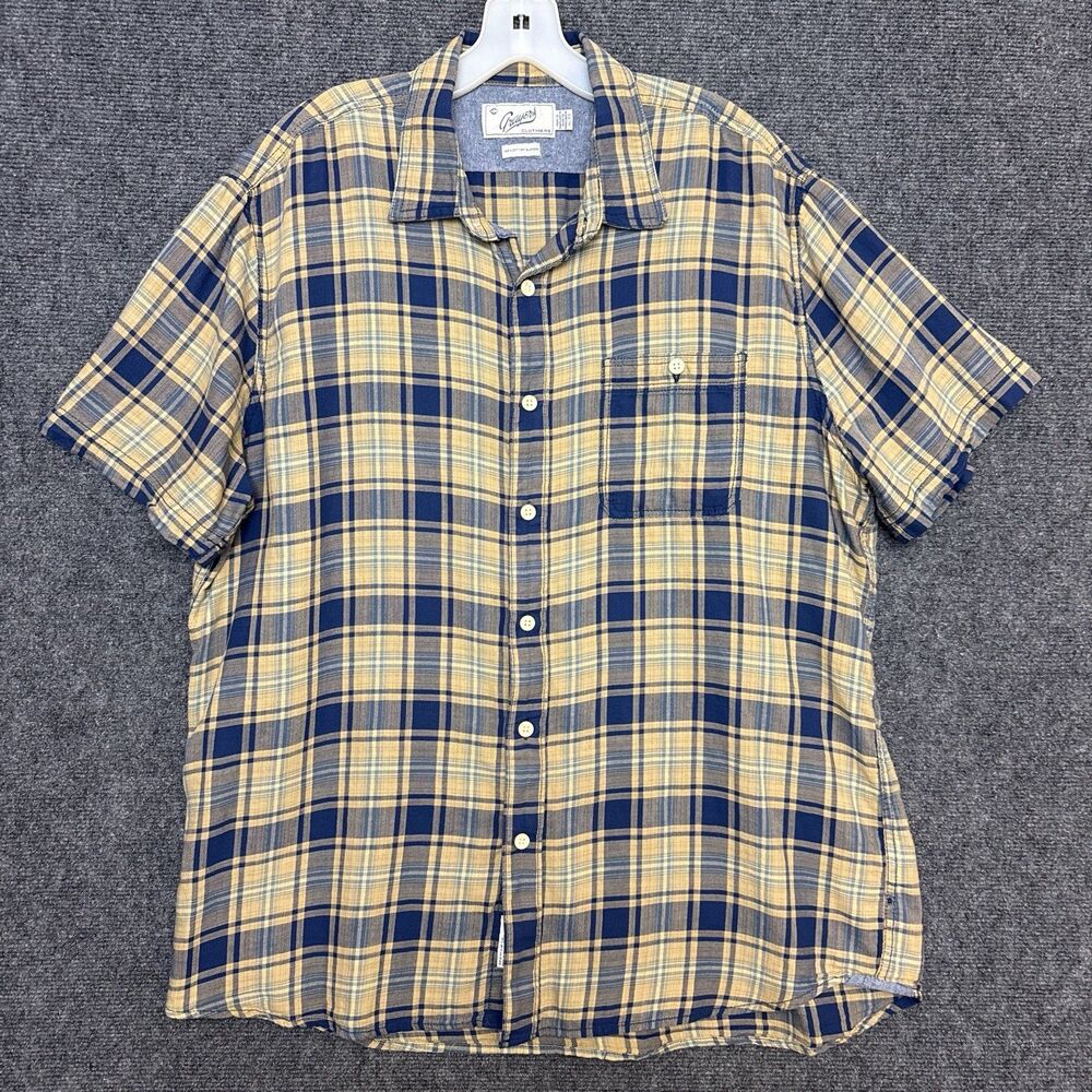Grayers Button Down Shirt Mens XL Yellow Blue Plaid Short Sleeve lightweight - Picture 2 of 6
